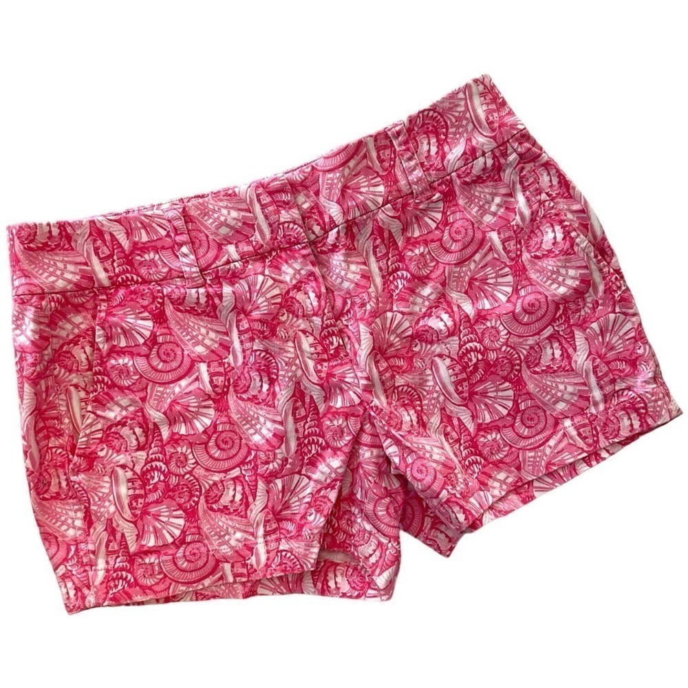 🍀Vineyard Vines Pink Shell Print Boulevard Mid Rise Cotton Blend Shorts Size 0